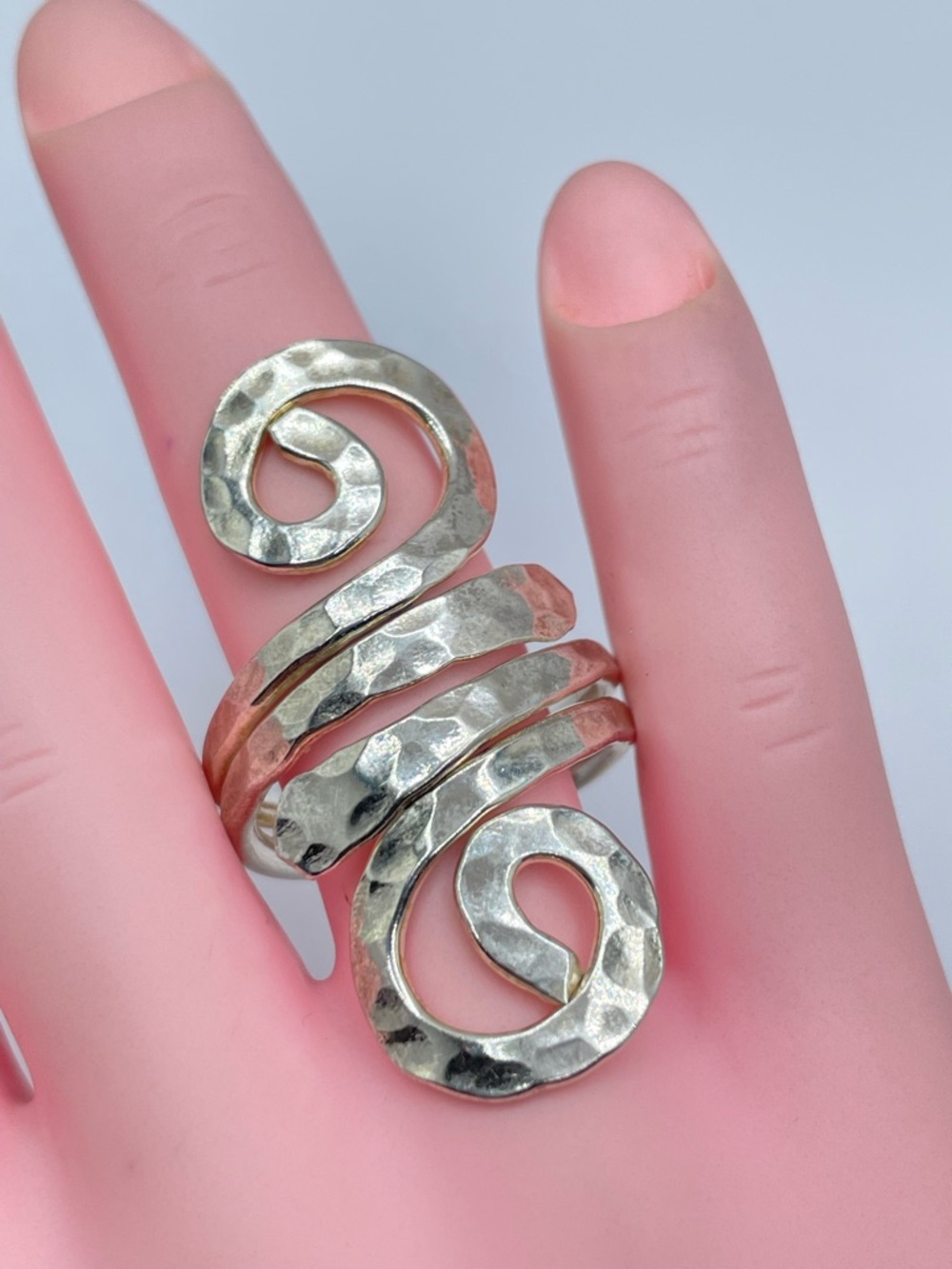 Vintage Taxco Silver Wrap Ring Hammered Statement Size 8 Bold Southwestern